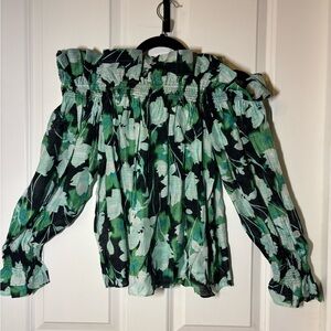 Christy Green Floral Off-Shoulder Blouse Large
